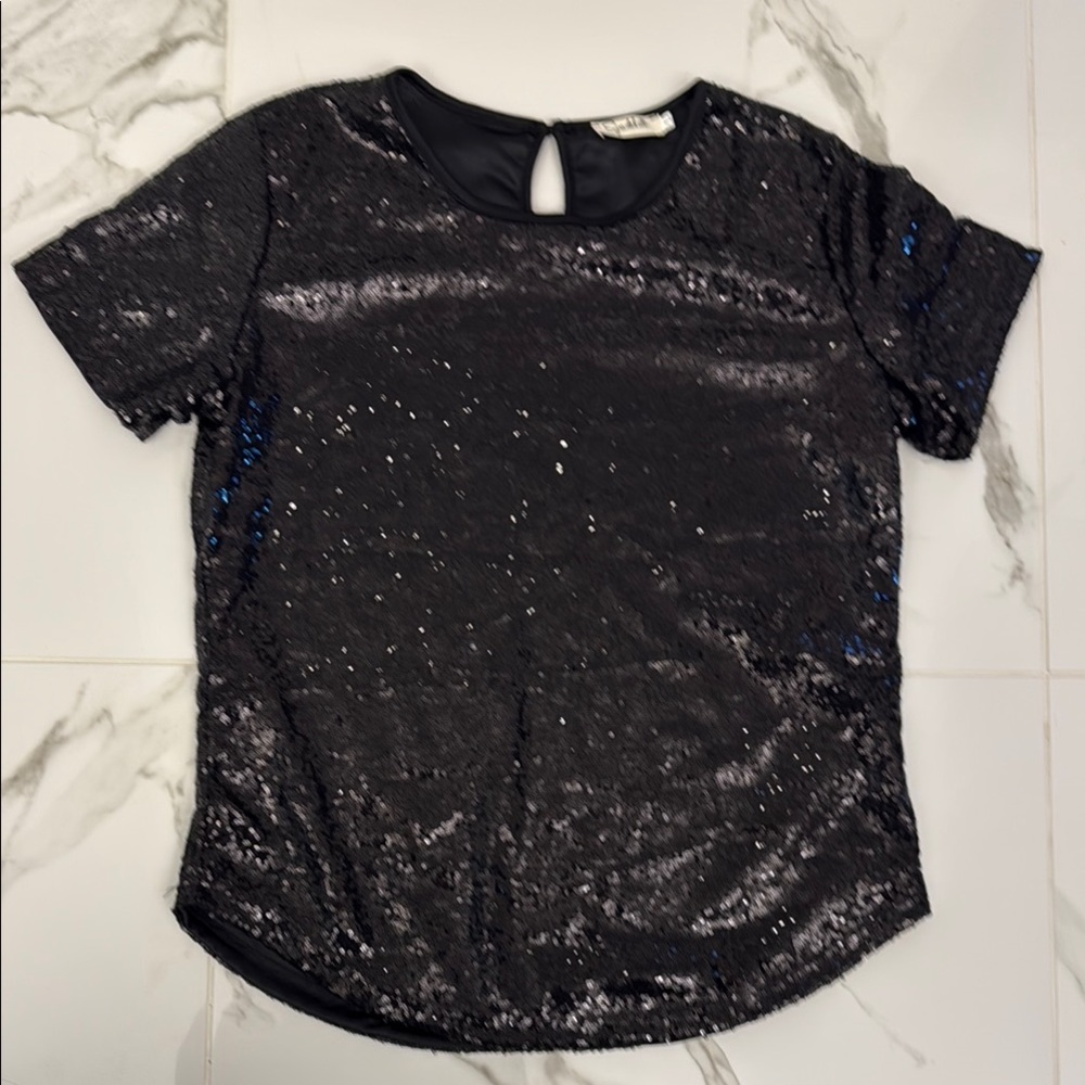 New! Black Sequin T-Shirt Top